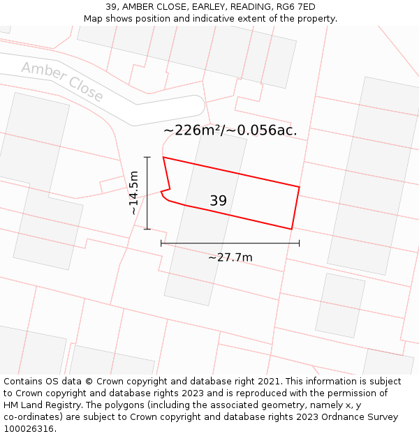 39, AMBER CLOSE, EARLEY, READING, RG6 7ED: Plot and title map