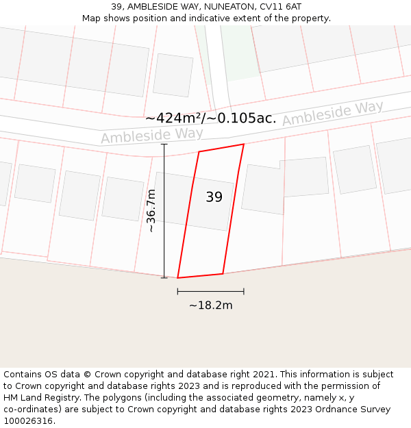 39, AMBLESIDE WAY, NUNEATON, CV11 6AT: Plot and title map