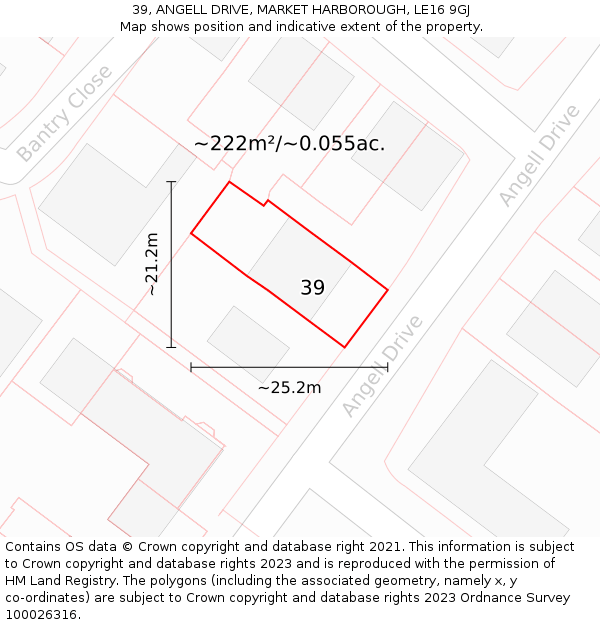 39, ANGELL DRIVE, MARKET HARBOROUGH, LE16 9GJ: Plot and title map