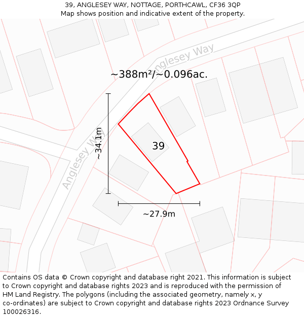 39, ANGLESEY WAY, NOTTAGE, PORTHCAWL, CF36 3QP: Plot and title map