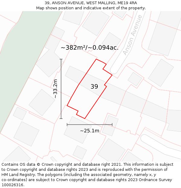 39, ANSON AVENUE, WEST MALLING, ME19 4RA: Plot and title map