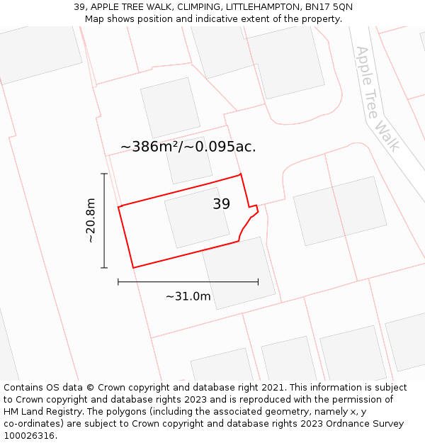 39, APPLE TREE WALK, CLIMPING, LITTLEHAMPTON, BN17 5QN: Plot and title map