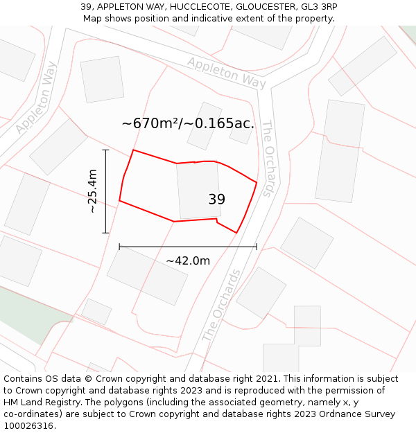 39, APPLETON WAY, HUCCLECOTE, GLOUCESTER, GL3 3RP: Plot and title map