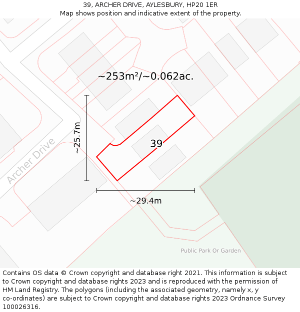39, ARCHER DRIVE, AYLESBURY, HP20 1ER: Plot and title map
