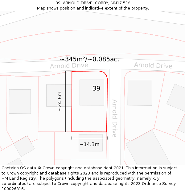 39, ARNOLD DRIVE, CORBY, NN17 5FY: Plot and title map