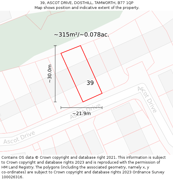 39, ASCOT DRIVE, DOSTHILL, TAMWORTH, B77 1QP: Plot and title map