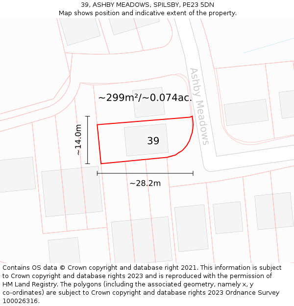 39, ASHBY MEADOWS, SPILSBY, PE23 5DN: Plot and title map