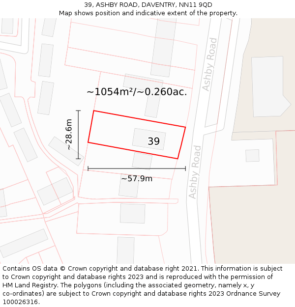 39, ASHBY ROAD, DAVENTRY, NN11 9QD: Plot and title map