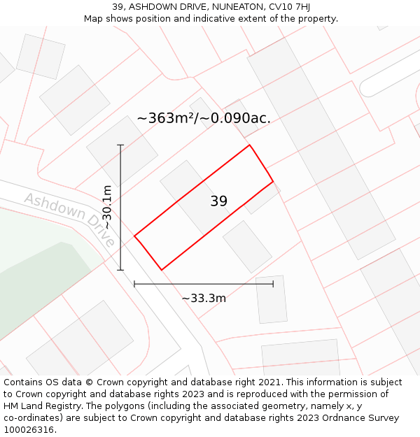 39, ASHDOWN DRIVE, NUNEATON, CV10 7HJ: Plot and title map