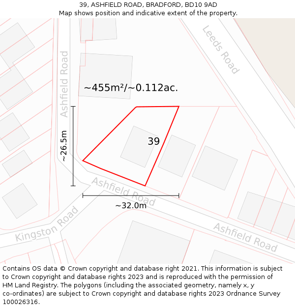 39, ASHFIELD ROAD, BRADFORD, BD10 9AD: Plot and title map