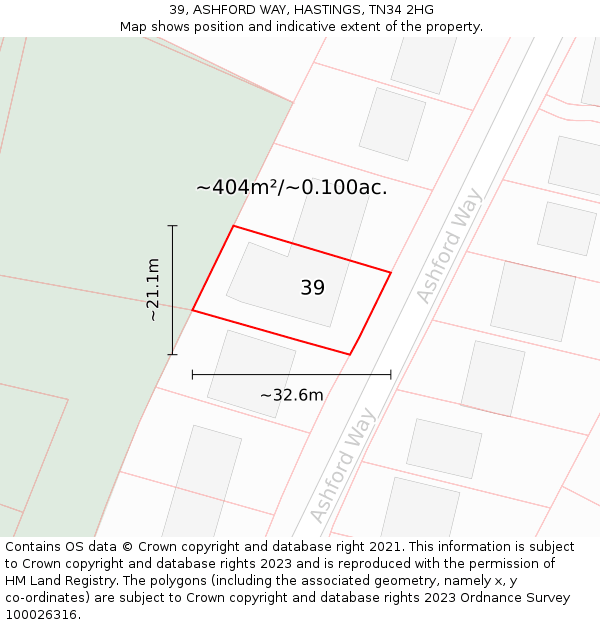 39, ASHFORD WAY, HASTINGS, TN34 2HG: Plot and title map