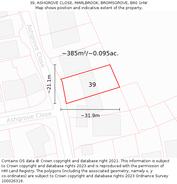 39, ASHGROVE CLOSE, MARLBROOK, BROMSGROVE, B60 1HW: Plot and title map