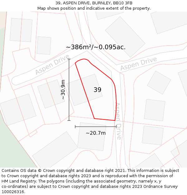 39, ASPEN DRIVE, BURNLEY, BB10 3FB: Plot and title map