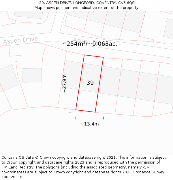 39, ASPEN DRIVE, LONGFORD, COVENTRY, CV6 6QS: Plot and title map