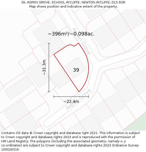 39, ASPEN GROVE, SCHOOL AYCLIFFE, NEWTON AYCLIFFE, DL5 6GR: Plot and title map