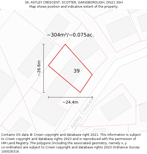 39, ASTLEY CRESCENT, SCOTTER, GAINSBOROUGH, DN21 3SH: Plot and title map