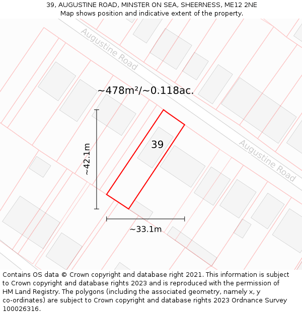 39, AUGUSTINE ROAD, MINSTER ON SEA, SHEERNESS, ME12 2NE: Plot and title map
