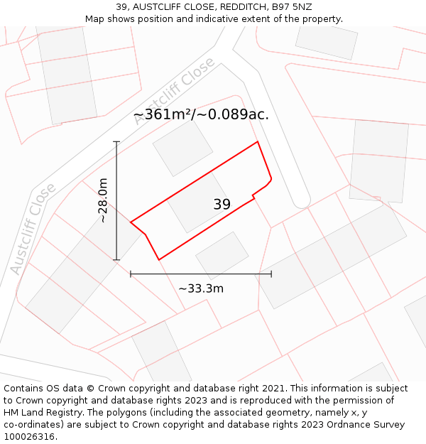 39, AUSTCLIFF CLOSE, REDDITCH, B97 5NZ: Plot and title map