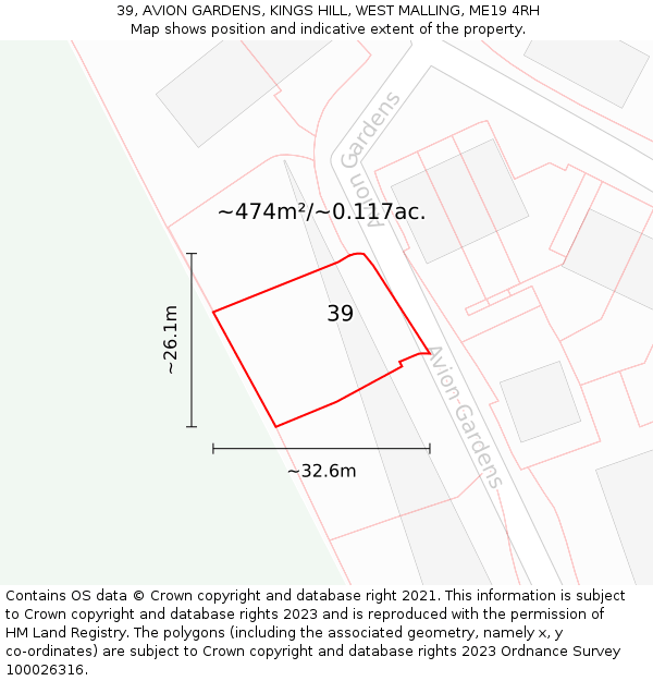 39, AVION GARDENS, KINGS HILL, WEST MALLING, ME19 4RH: Plot and title map