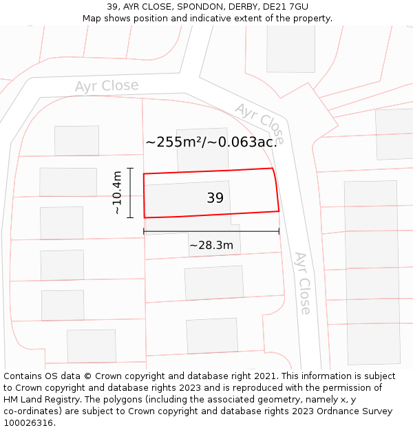 39, AYR CLOSE, SPONDON, DERBY, DE21 7GU: Plot and title map