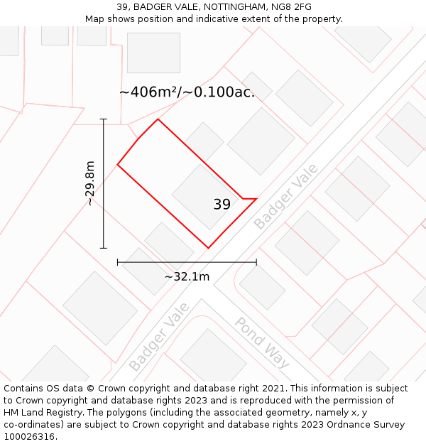 39, BADGER VALE, NOTTINGHAM, NG8 2FG: Plot and title map