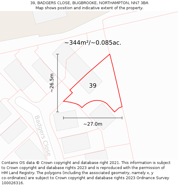 39, BADGERS CLOSE, BUGBROOKE, NORTHAMPTON, NN7 3BA: Plot and title map
