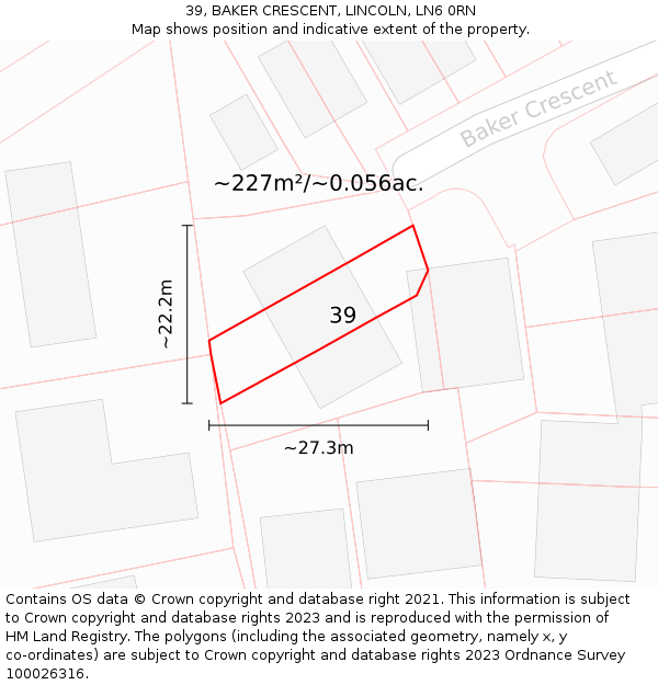 39, BAKER CRESCENT, LINCOLN, LN6 0RN: Plot and title map