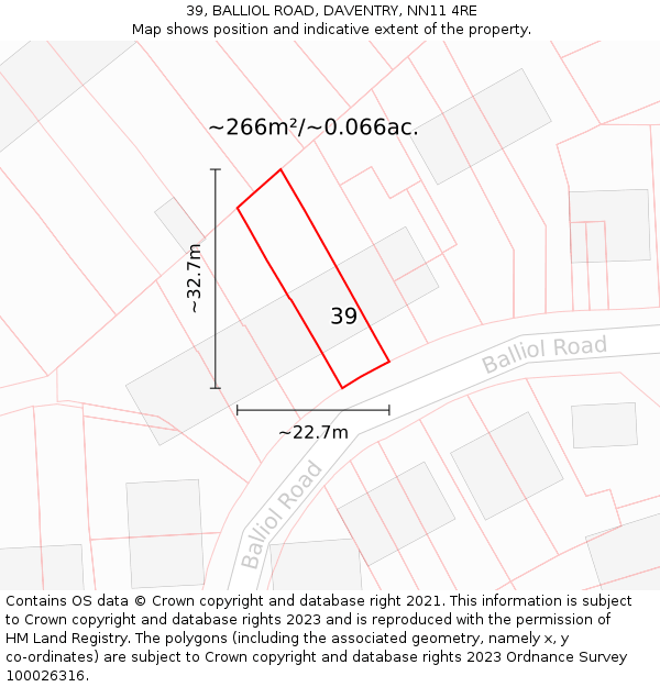39, BALLIOL ROAD, DAVENTRY, NN11 4RE: Plot and title map