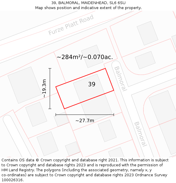 39, BALMORAL, MAIDENHEAD, SL6 6SU: Plot and title map