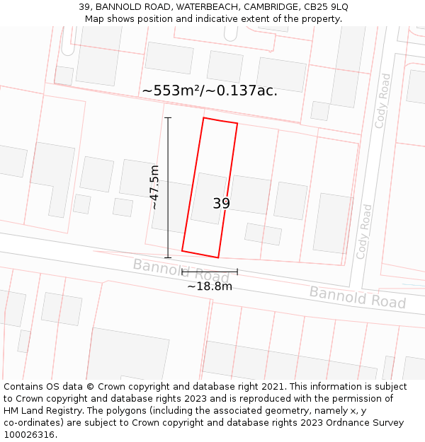 39, BANNOLD ROAD, WATERBEACH, CAMBRIDGE, CB25 9LQ: Plot and title map