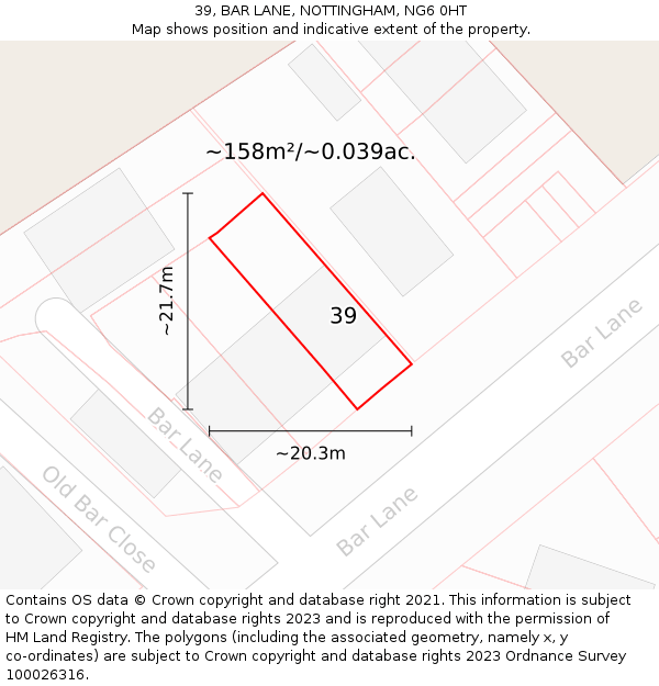 39, BAR LANE, NOTTINGHAM, NG6 0HT: Plot and title map