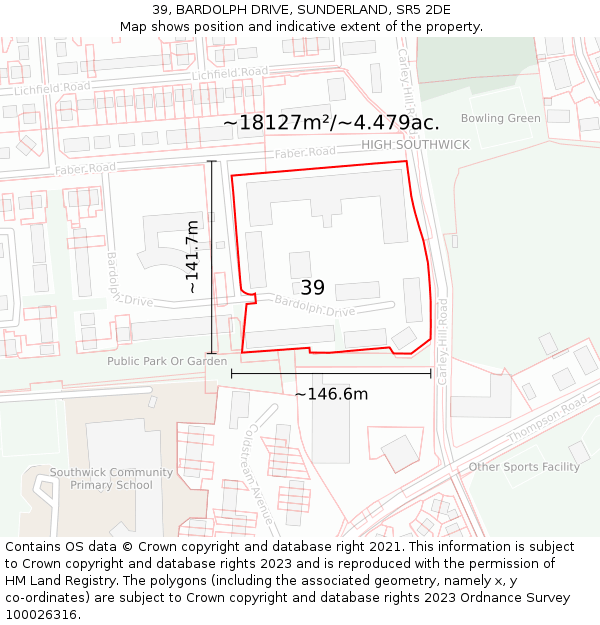 39, BARDOLPH DRIVE, SUNDERLAND, SR5 2DE: Plot and title map