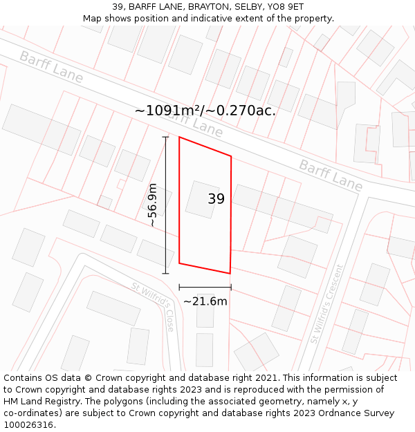 39, BARFF LANE, BRAYTON, SELBY, YO8 9ET: Plot and title map