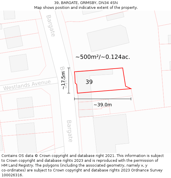 39, BARGATE, GRIMSBY, DN34 4SN: Plot and title map