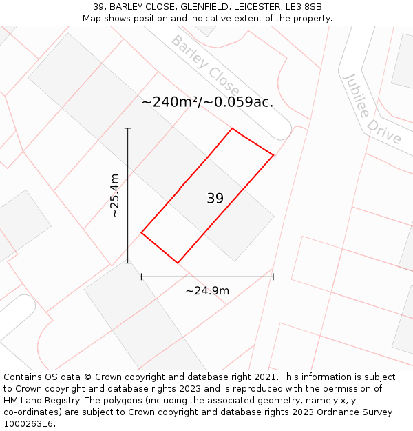 39, BARLEY CLOSE, GLENFIELD, LEICESTER, LE3 8SB: Plot and title map