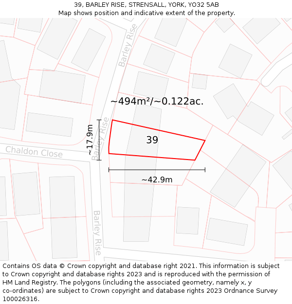 39, BARLEY RISE, STRENSALL, YORK, YO32 5AB: Plot and title map