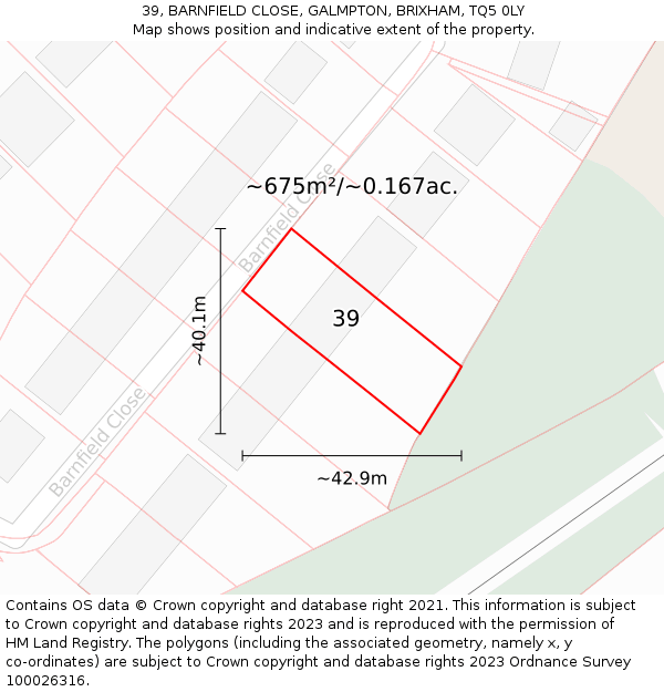39, BARNFIELD CLOSE, GALMPTON, BRIXHAM, TQ5 0LY: Plot and title map