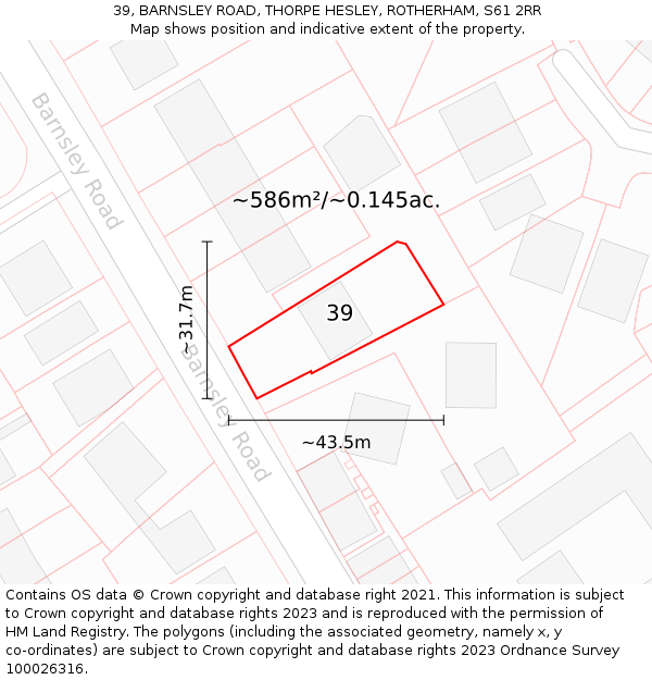 39, BARNSLEY ROAD, THORPE HESLEY, ROTHERHAM, S61 2RR: Plot and title map
