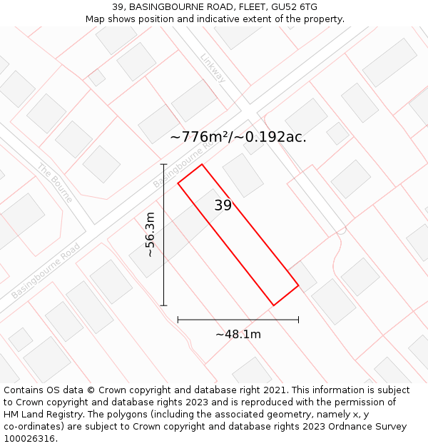 39, BASINGBOURNE ROAD, FLEET, GU52 6TG: Plot and title map