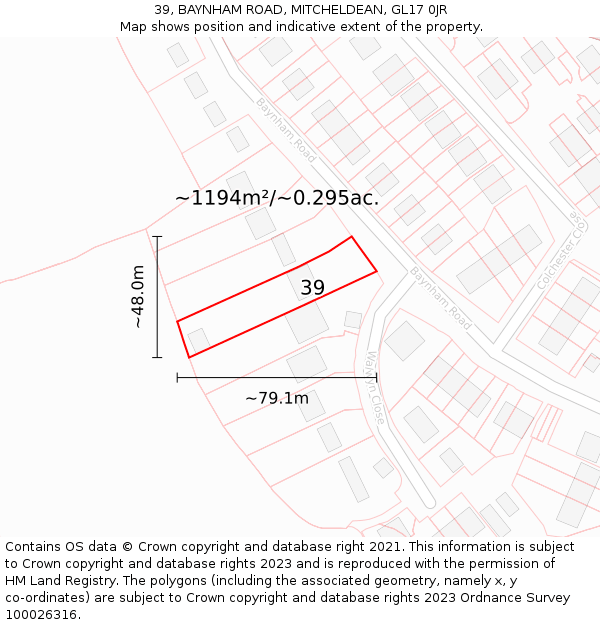 39, BAYNHAM ROAD, MITCHELDEAN, GL17 0JR: Plot and title map