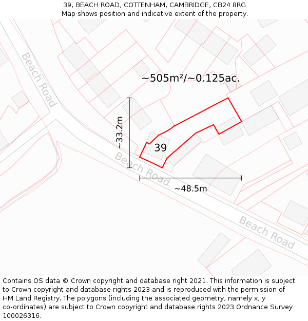 39, BEACH ROAD, COTTENHAM, CAMBRIDGE, CB24 8RG: Plot and title map