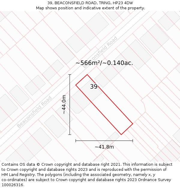 39, BEACONSFIELD ROAD, TRING, HP23 4DW: Plot and title map
