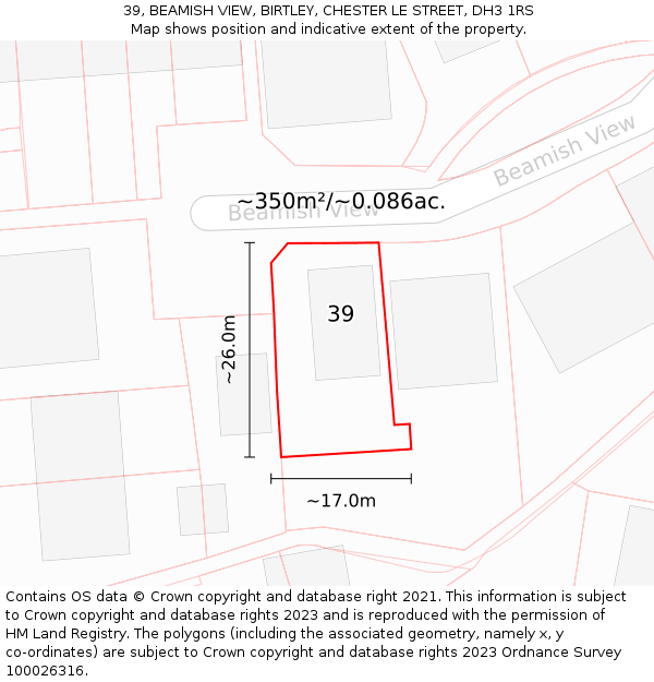 39, BEAMISH VIEW, BIRTLEY, CHESTER LE STREET, DH3 1RS: Plot and title map