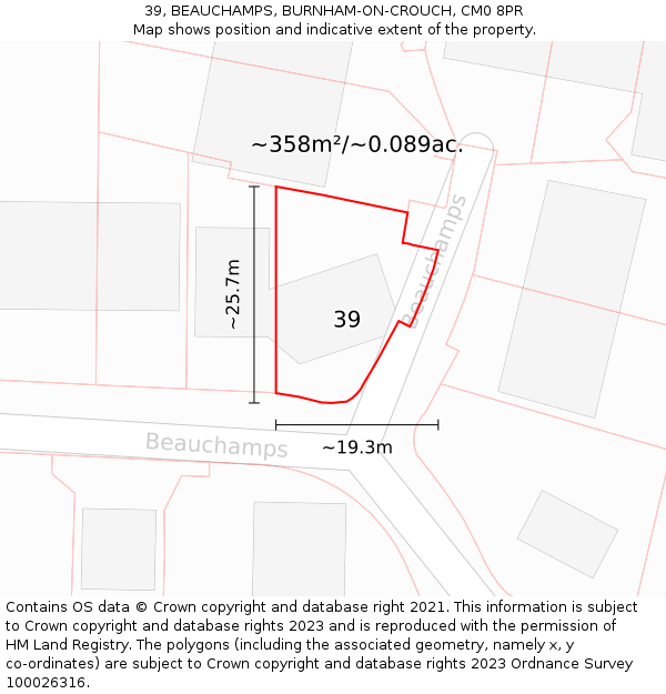 39, BEAUCHAMPS, BURNHAM-ON-CROUCH, CM0 8PR: Plot and title map