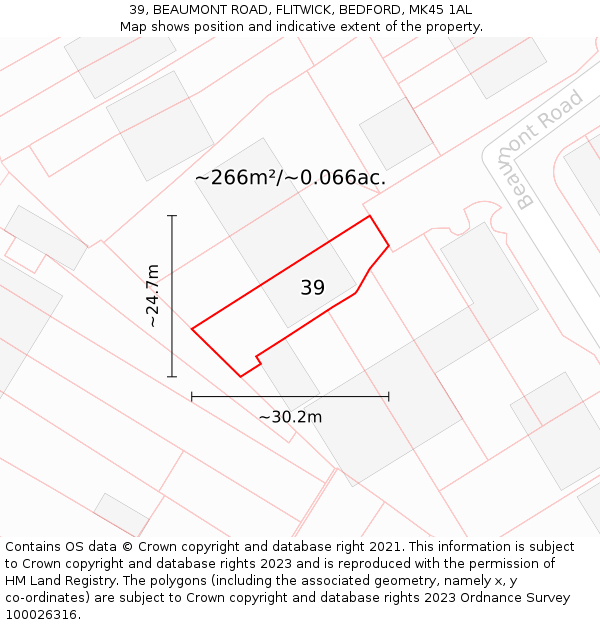 39, BEAUMONT ROAD, FLITWICK, BEDFORD, MK45 1AL: Plot and title map