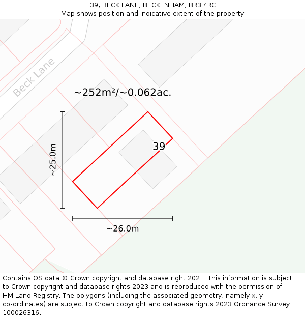 39, BECK LANE, BECKENHAM, BR3 4RG: Plot and title map