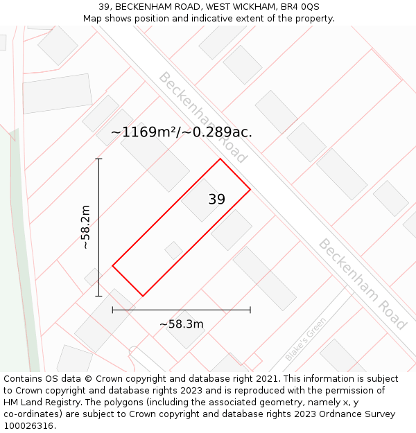39, BECKENHAM ROAD, WEST WICKHAM, BR4 0QS: Plot and title map