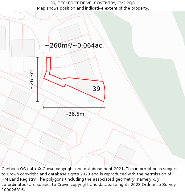 39, BECKFOOT DRIVE, COVENTRY, CV2 2QD: Plot and title map