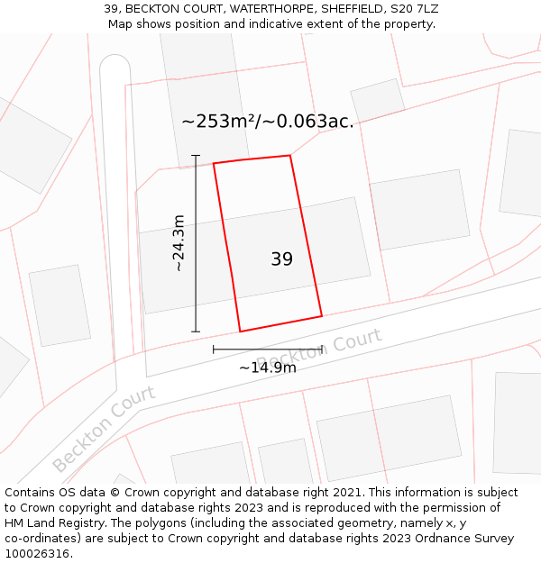 39, BECKTON COURT, WATERTHORPE, SHEFFIELD, S20 7LZ: Plot and title map