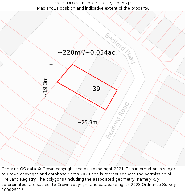 39, BEDFORD ROAD, SIDCUP, DA15 7JP: Plot and title map